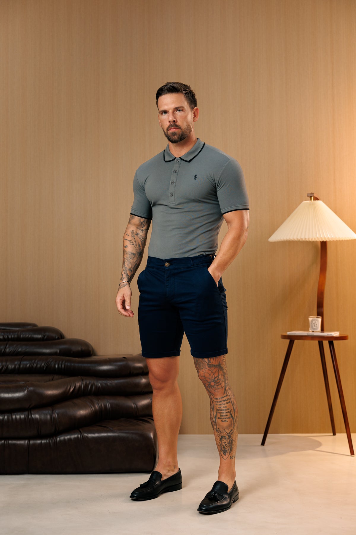 Charcoal / Black Polo Shirt With Contrast Collar and Sleeve - FSH1675