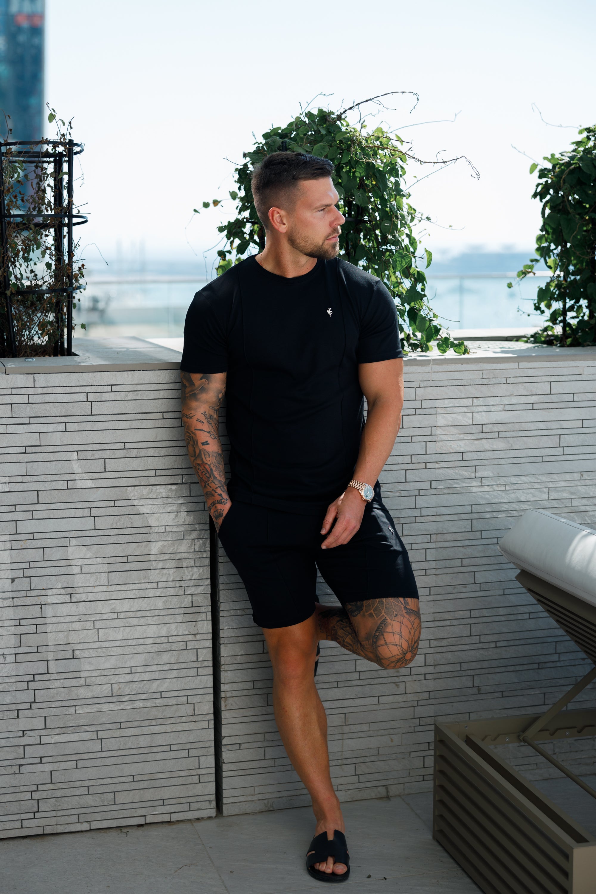 Black / Silver Elasticated Drawstring Pintuck Shorts - FSH1052