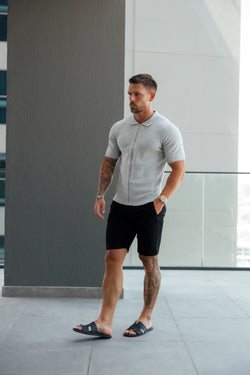 Father Sons Classic Knitted Textured Design With Full Length Zip Light Grey Short Sleeve - FSN154