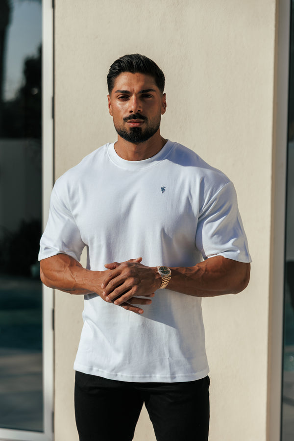 Father Sons Classic White / Silver Oversized Crew T Shirt - FSH1423