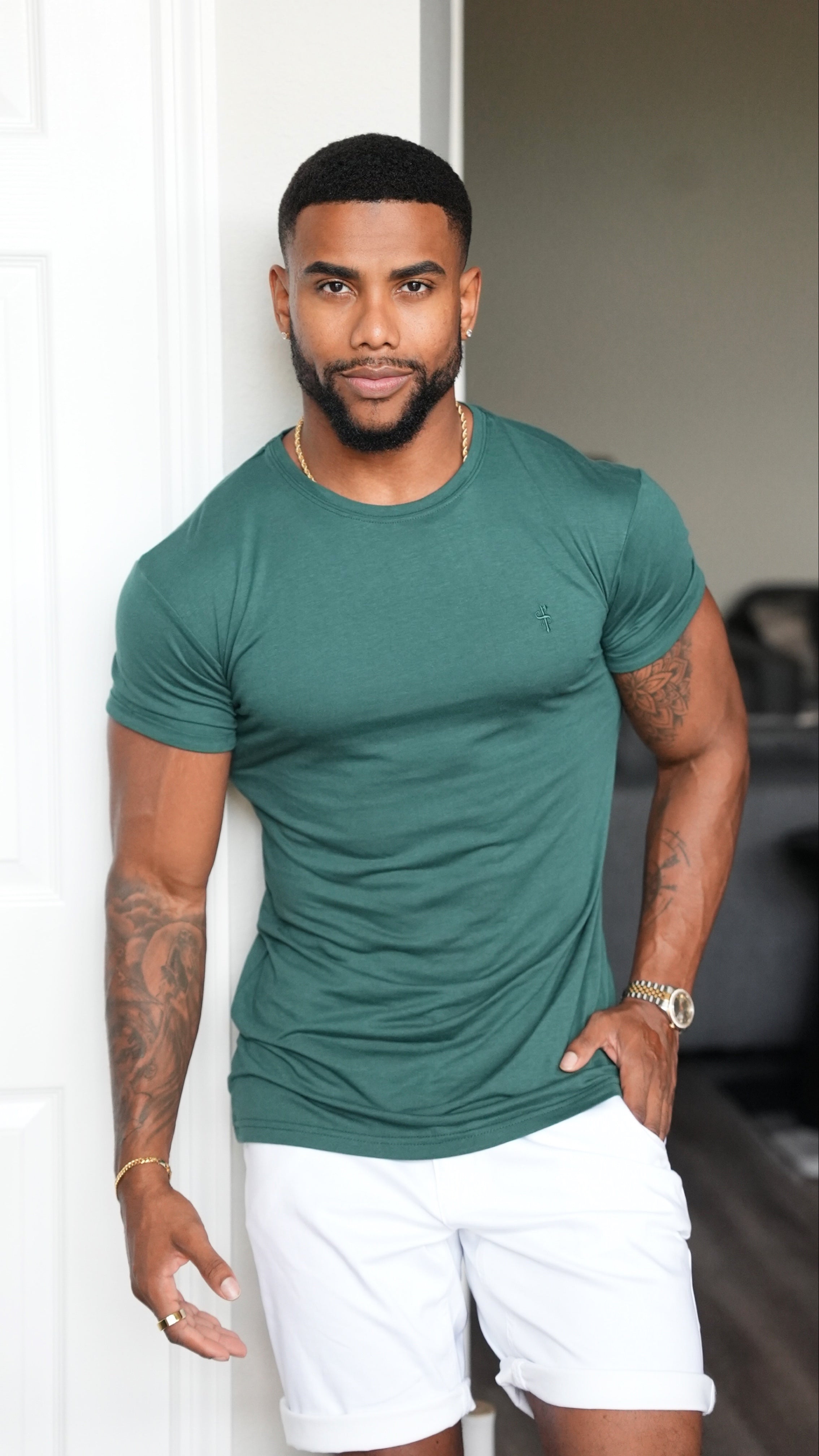 Forest Green Bamboo Crew with Tonal Embroidery - FSH920