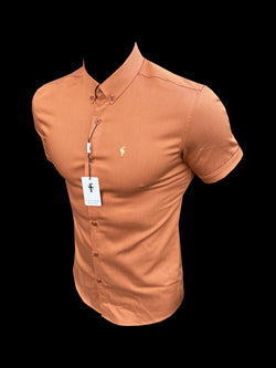 FS Super Slim Stretch Orange Denim Short Sleeve with Button Down Collar - FS1137