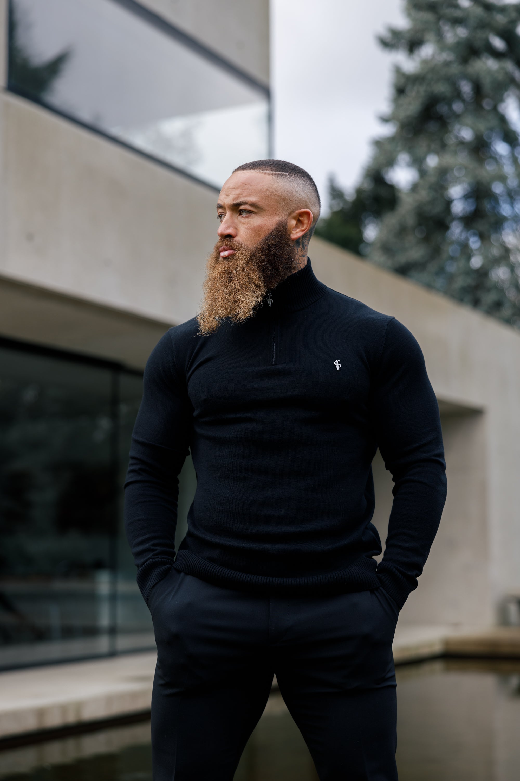 Black Funnel Neck 1/2 Zip Knitted Jumper - FSN121