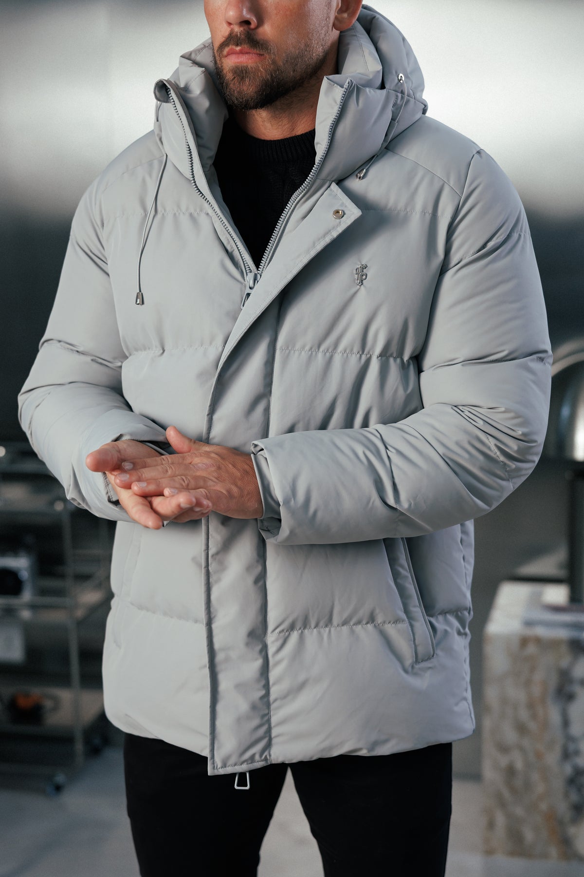 Mid Grey Padded Coat with Hood - FSN240 (PRE ORDER 24TH OCTOBER)