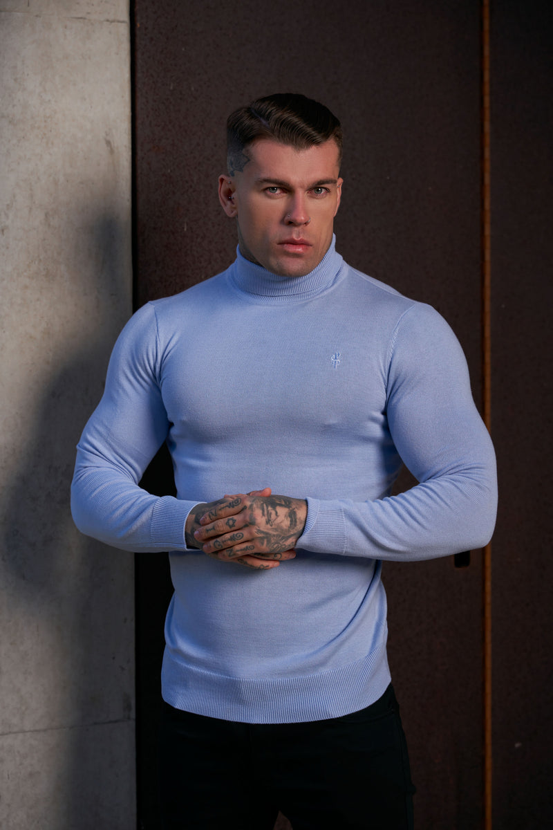 Father Sons Classic Pale Blue Roll Neck Knitted Jumper With Tonal Emblem - FSN138