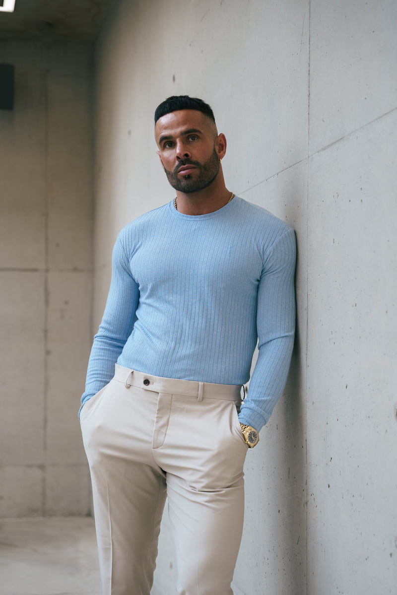 Father Sons Classic Light Blue Ribbed Knit Jumper With Tonal Embroidery - FSH1286 (PRE ORDER 30TH NOVEMBER)