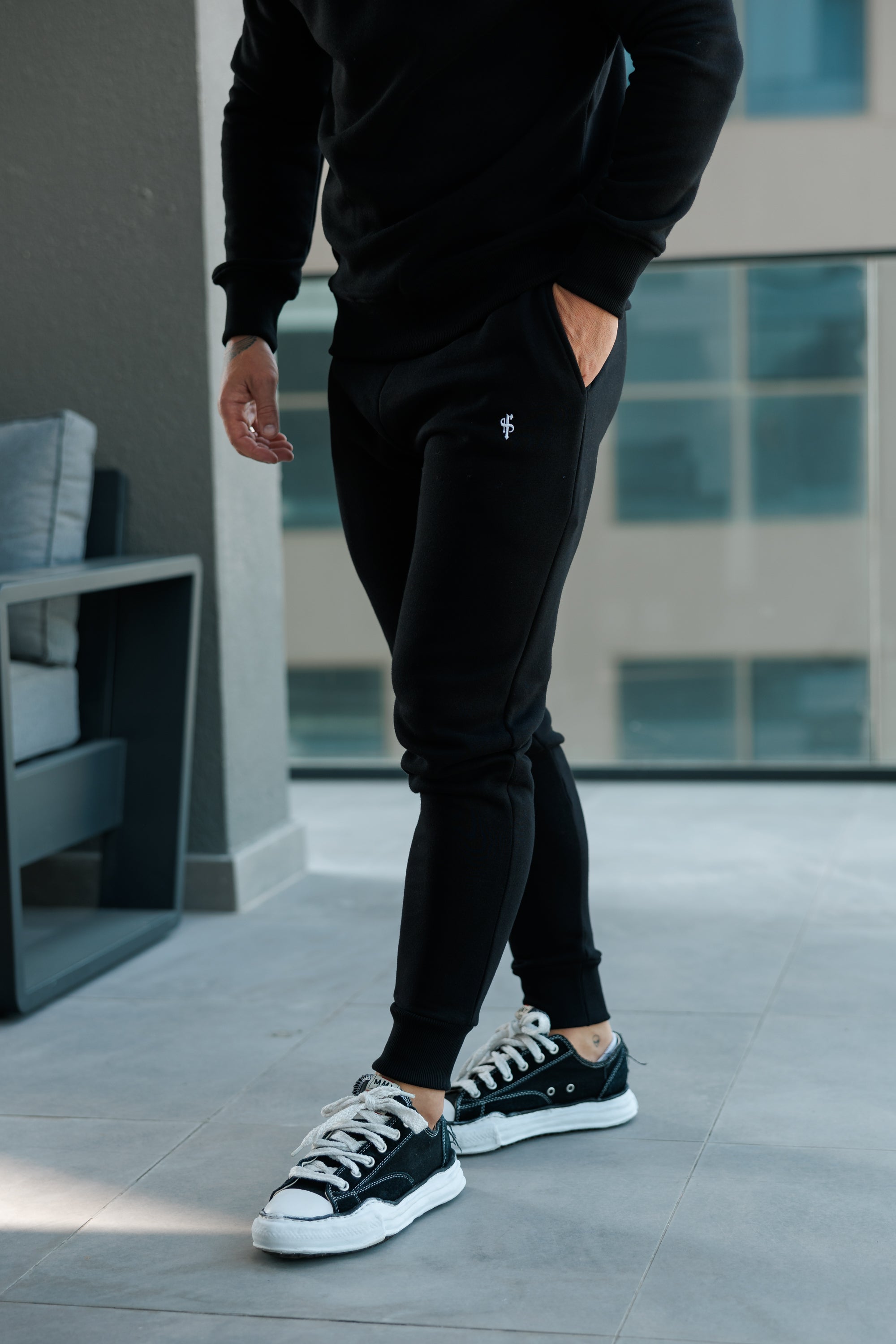 Plain Black Tracksuit Bottoms with FS Branding - FSH1195