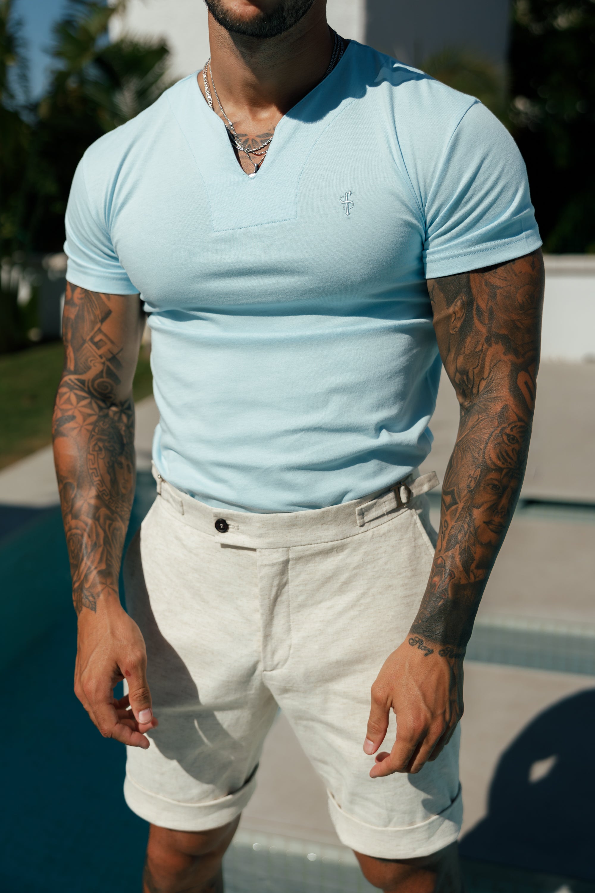 Advanced V Neck Crew Short Sleeve Light Blue- FSH1015