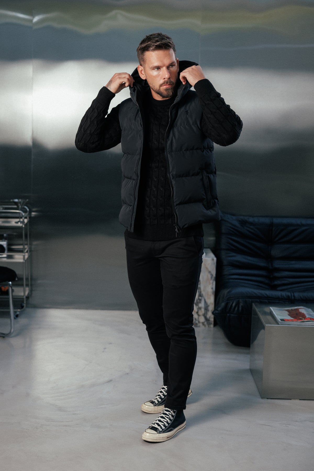 Black Padded Hooded Gilet - FSN235 (PRE ORDER 24TH OCTOBER)