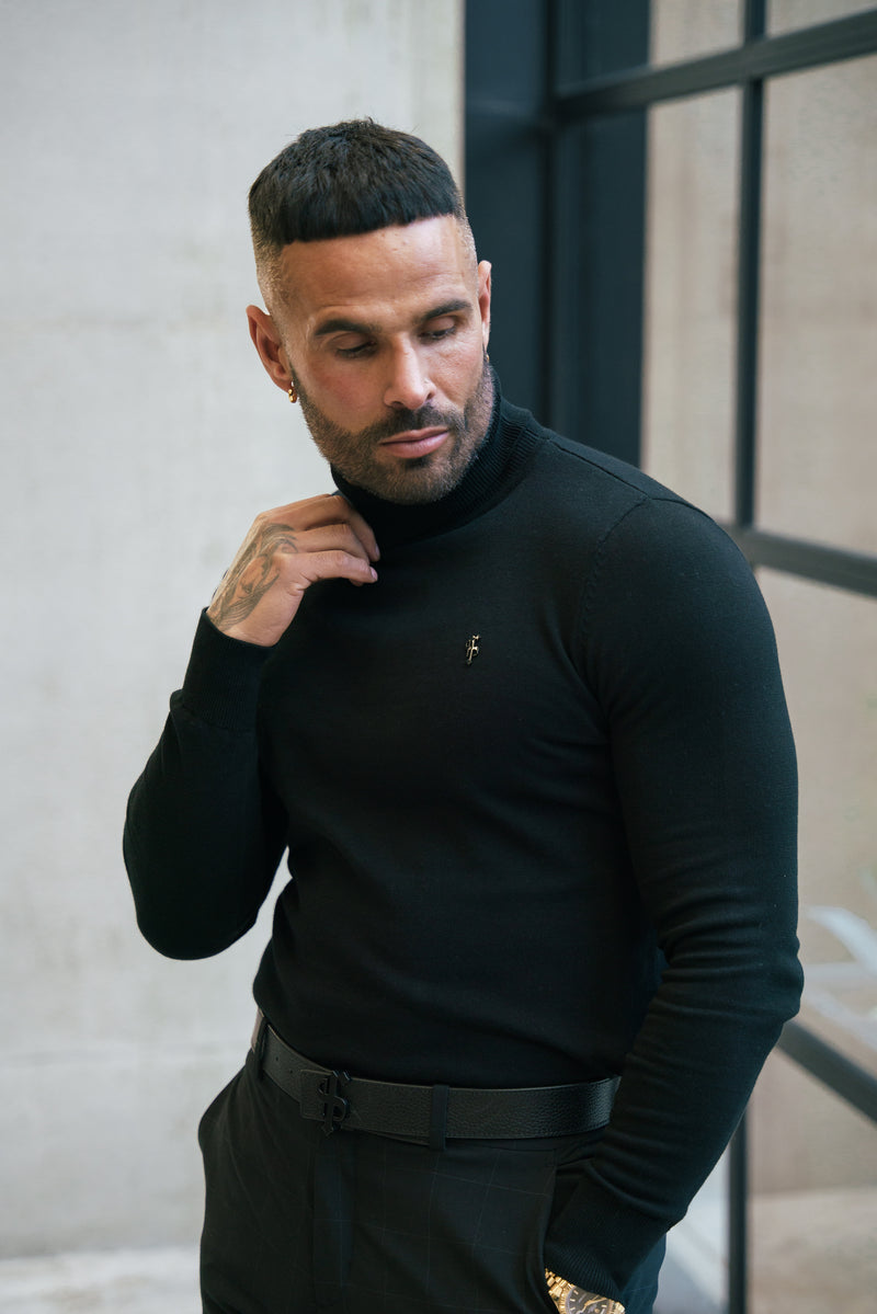 FS Black Roll Neck Knitted Jumper With FS Branding - FSN201