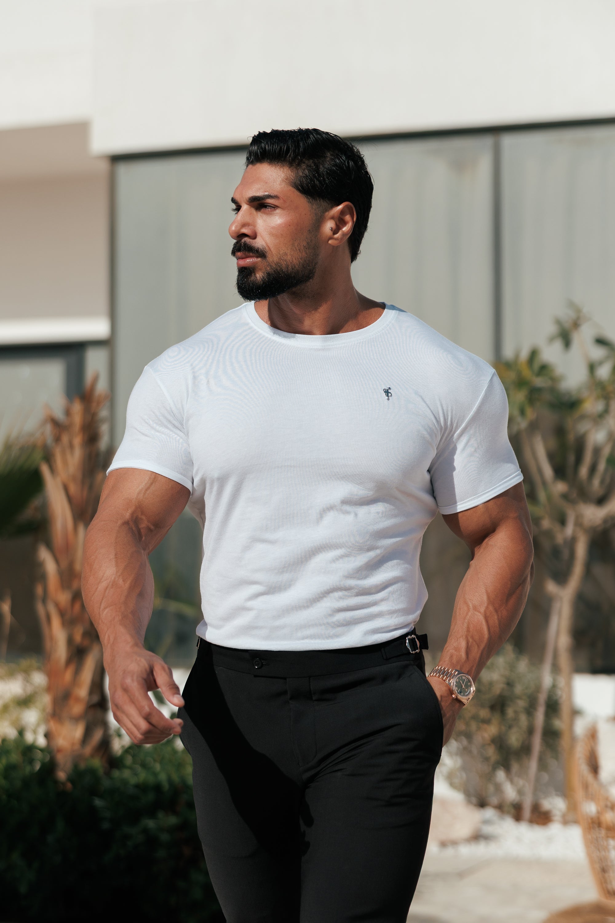 White / Silver Crew T-shirt with Silver Metal Emblem Decal FSH1453