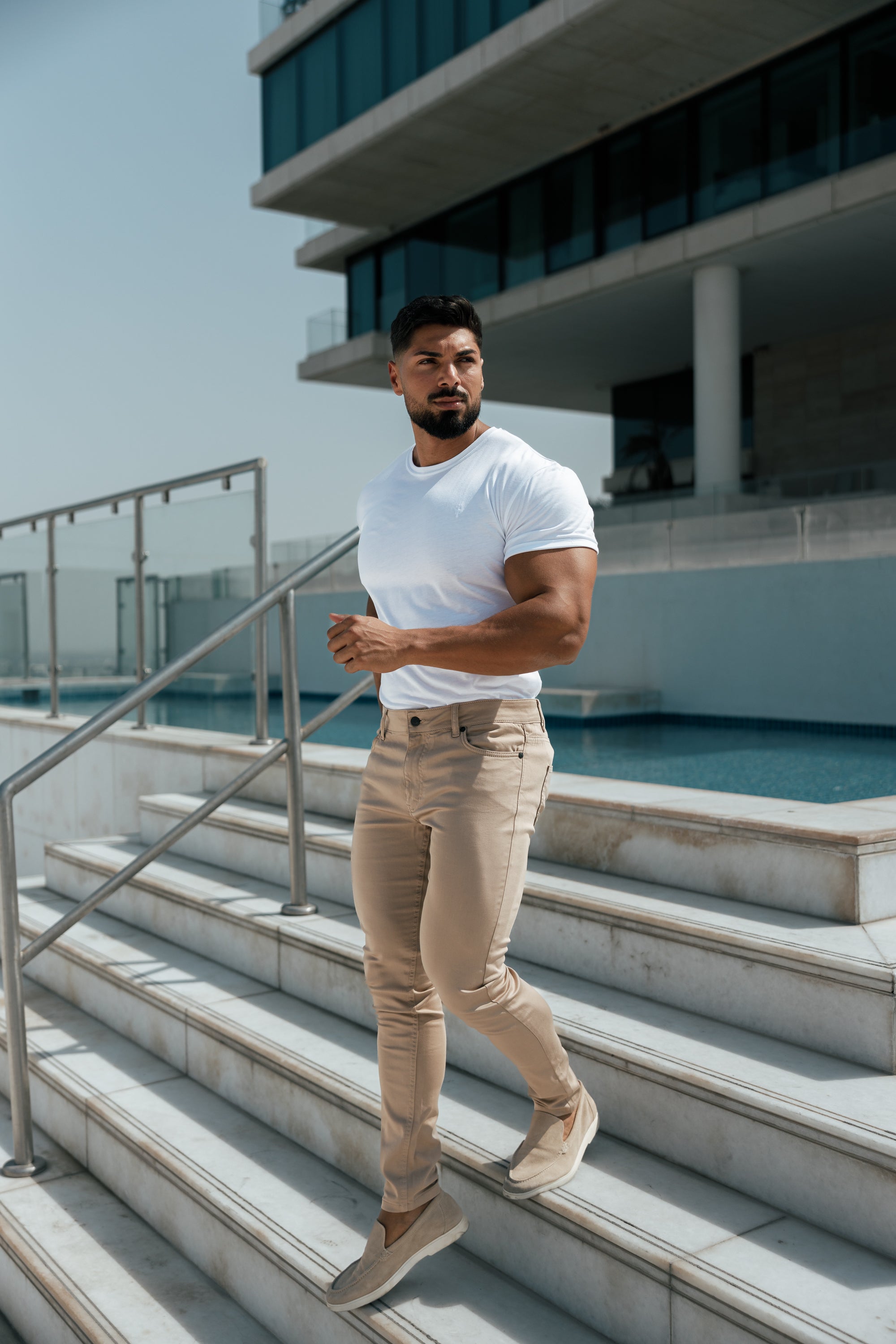 Slim Stretch Beige Sateen Trousers - FSH407