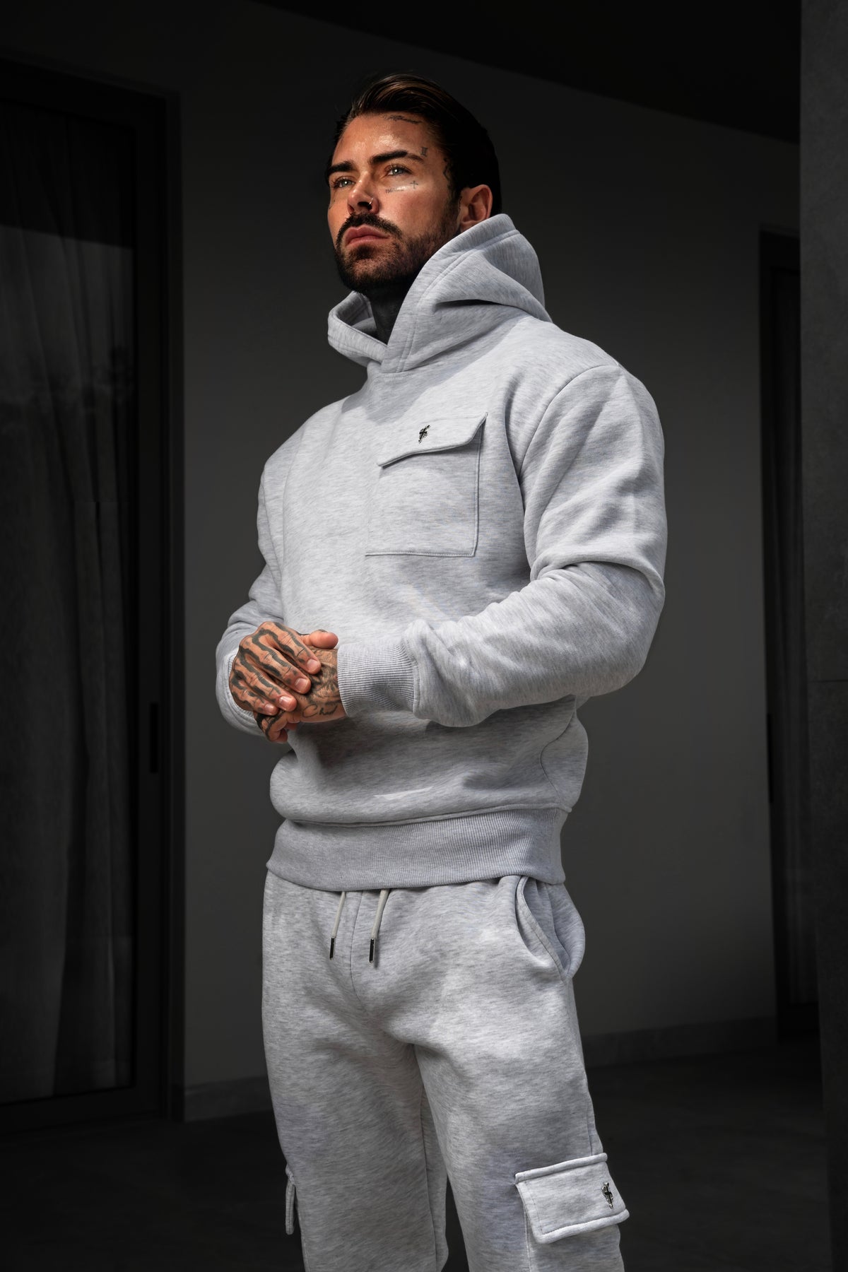 Grey Melange / Silver Cargo Hoodie - FSR032