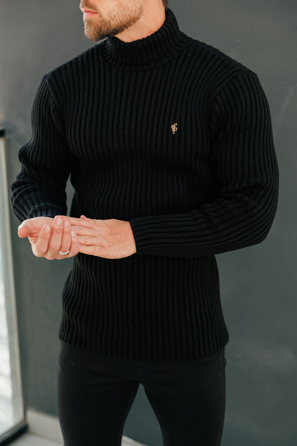 Father Sons Ribbed Knit Black Roll Neck Jumper - FSJ113