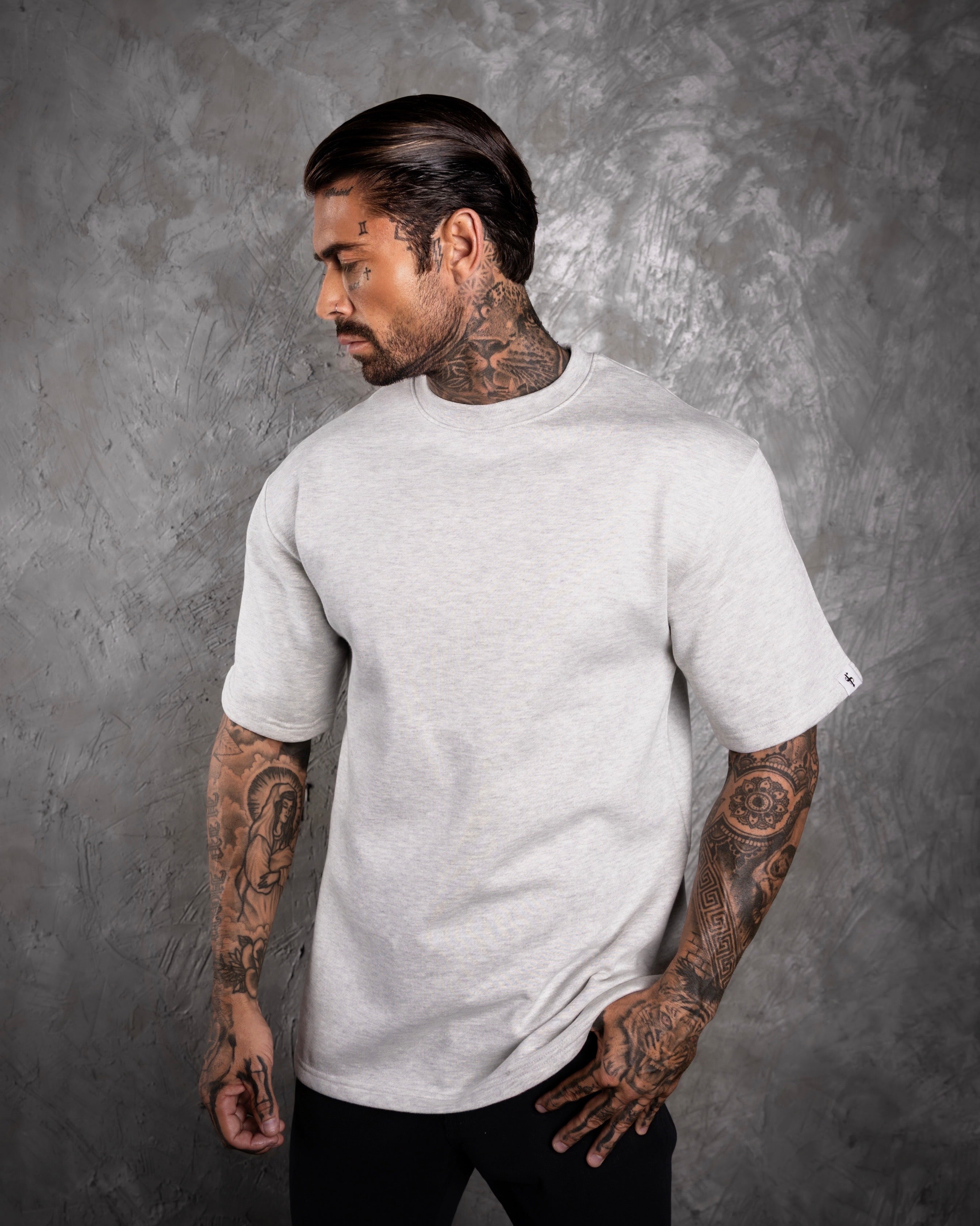 Classic Extra Heavyweight Oversized Crew T Shirt Melange Grey - FSR040