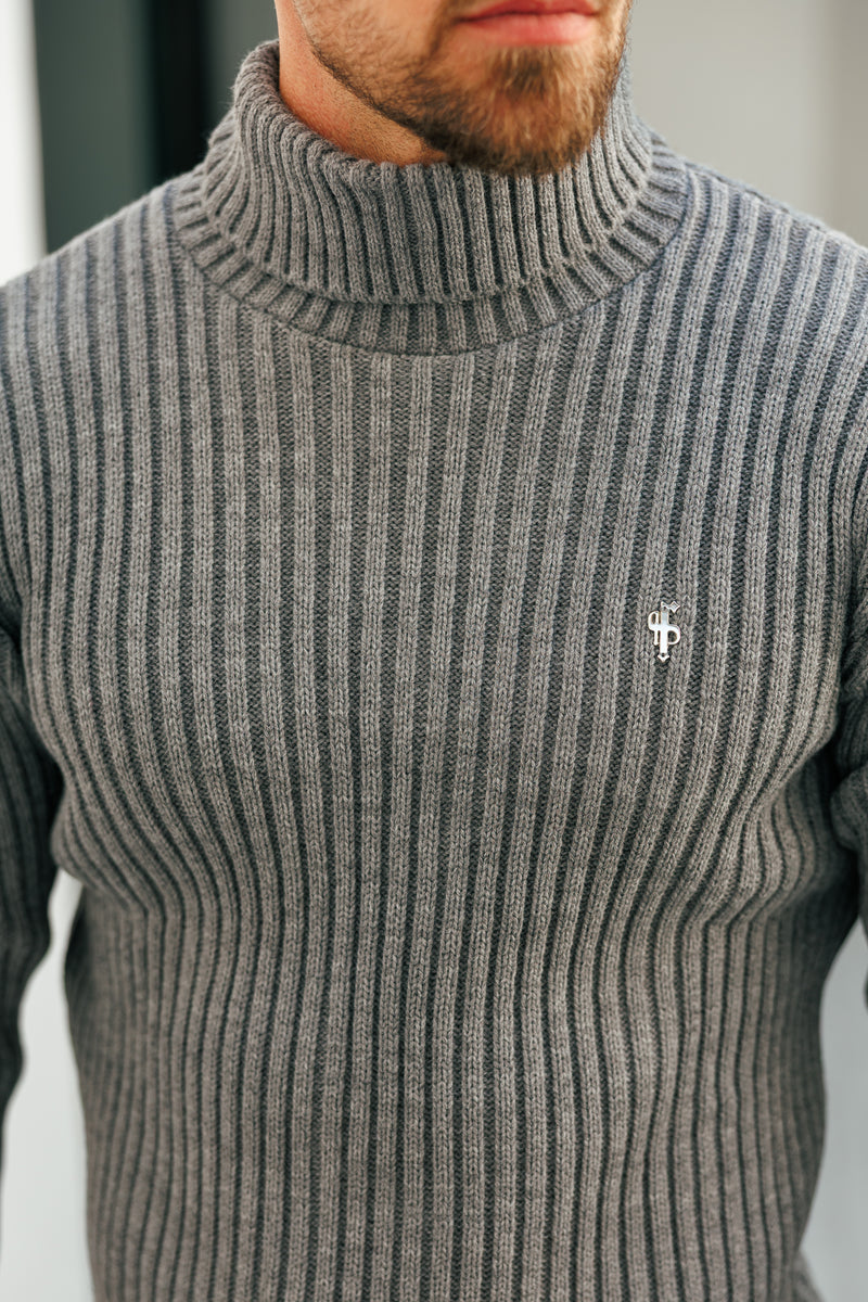 Father Sons Ribbed Knit Charcoal Roll Neck Jumper - FSJ117