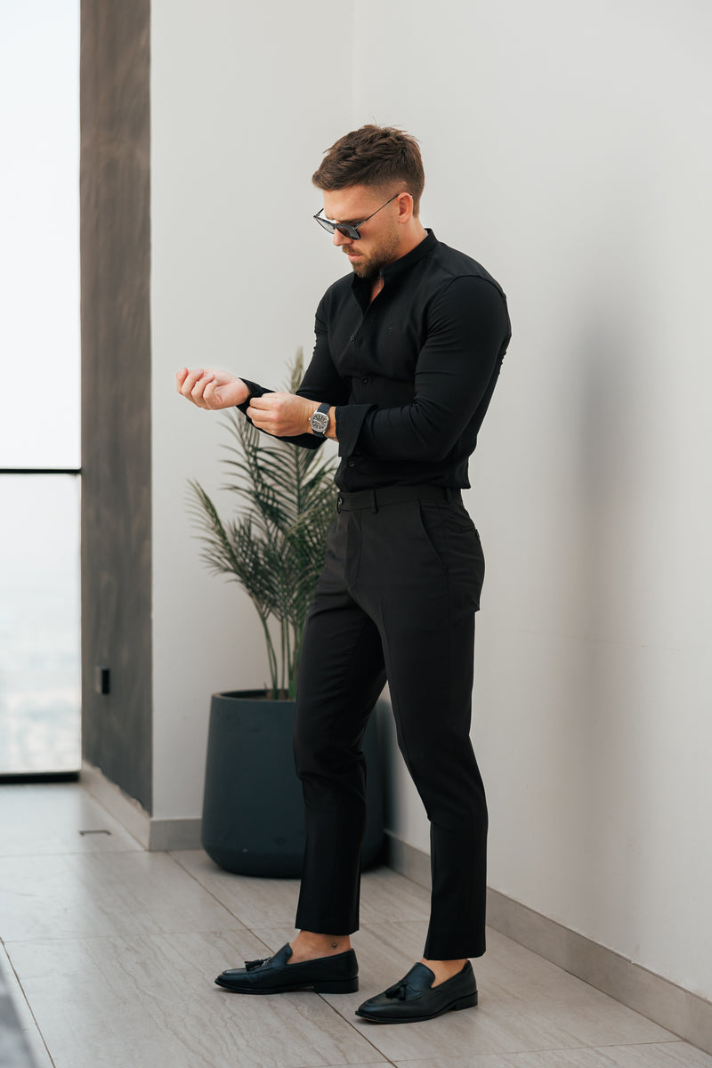 FS Super Slim Scuba Black Long Sleeve Stretch with Grandad Collar - FS1171