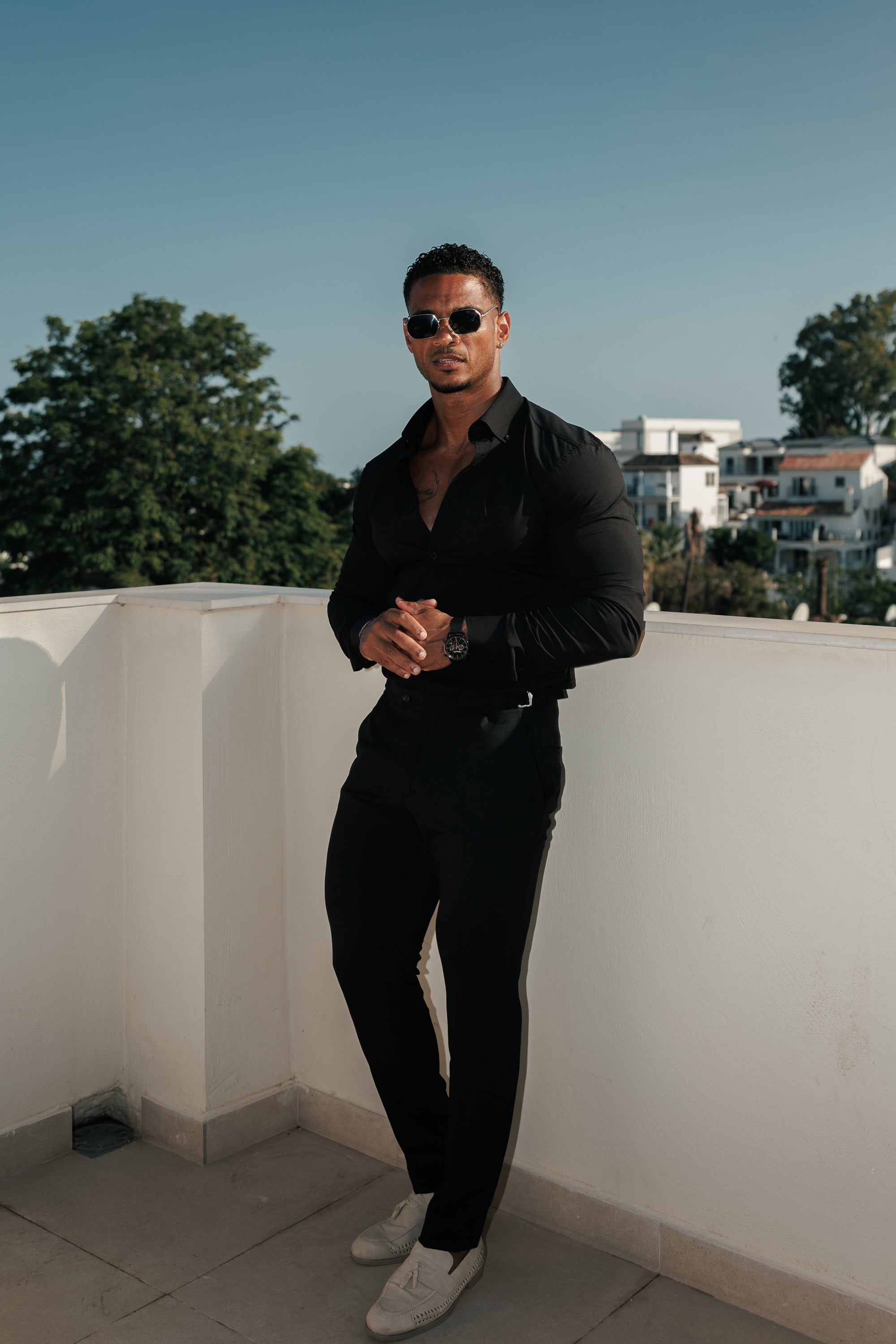 Zeus Muscle Fit Advanced Stretch Black Buttondown Collar Shirt  - FS1243