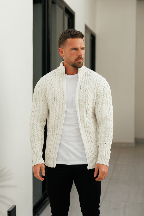 Father Sons Funnel Neck Full Zip Cardigan Beige Fleck -  FSJ148 (PRE ORDER 21ST DECEMBER)