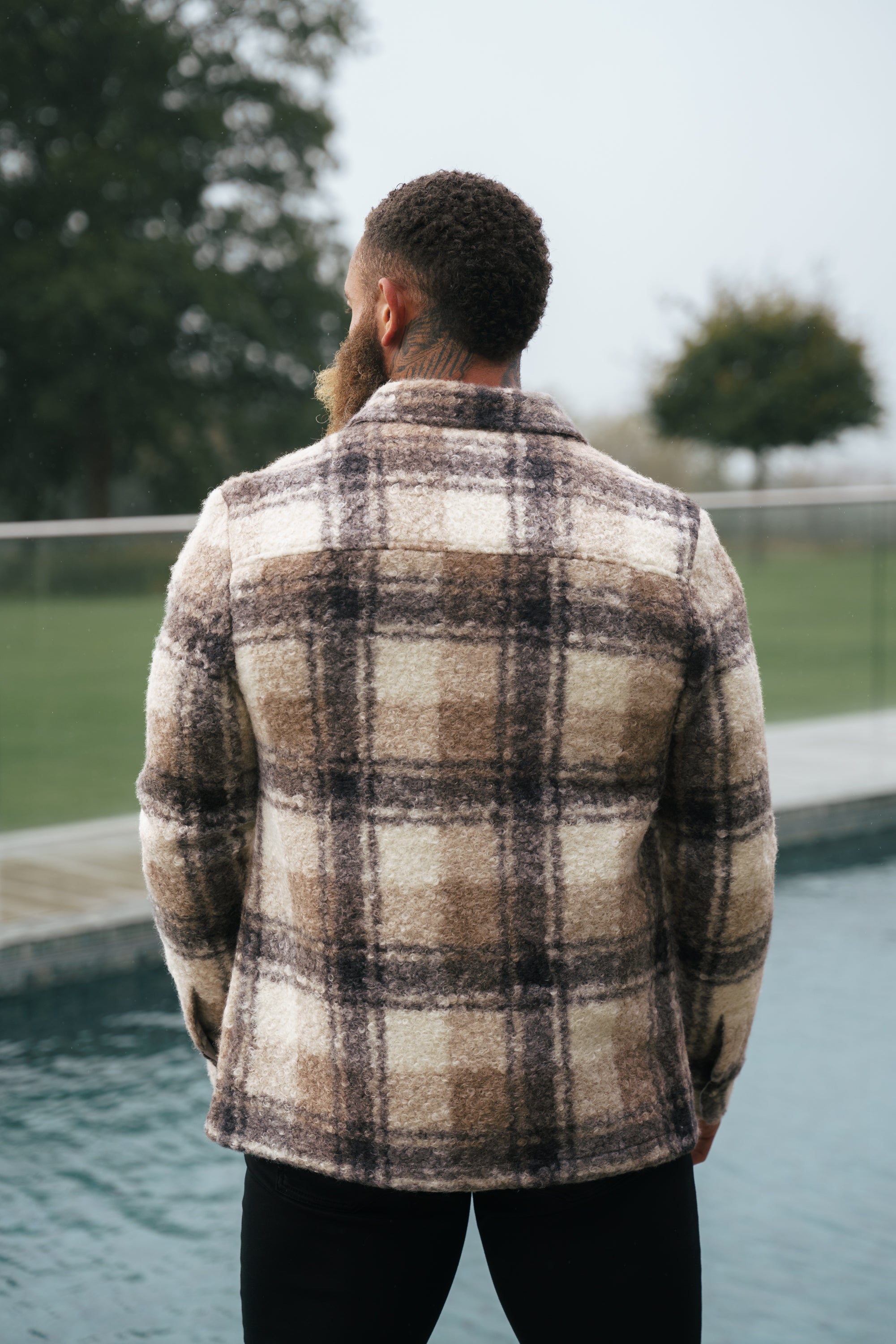 Boucle Zipped Check Jacket Taupe - FSN155