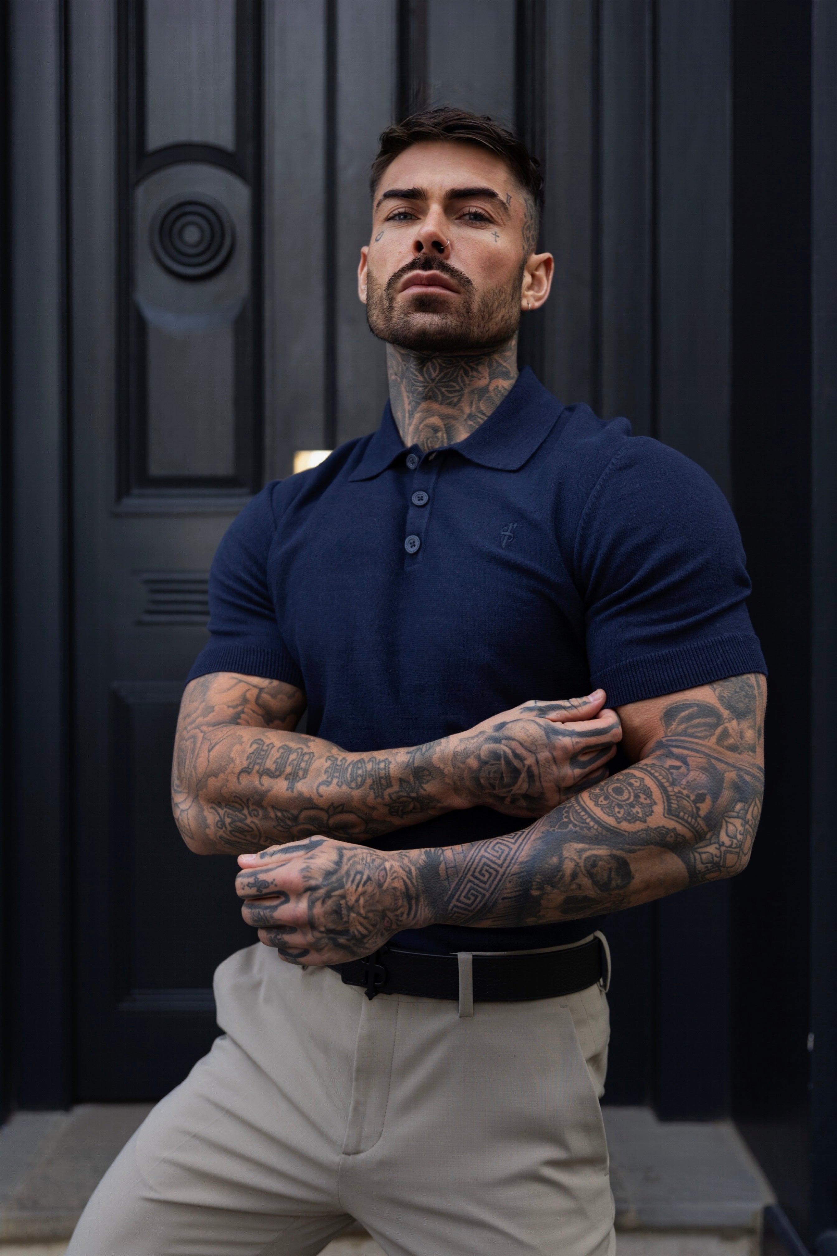 Classic Plain Navy Knitted Polo Short Sleeve - FSN109