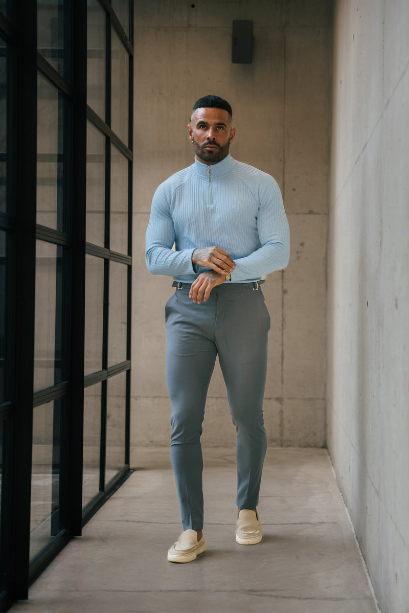 FS Classic Light Blue Ribbed Zip Funnel Neck Raglan Long Sleeve Crew - FSH1298 (PRE ORDER 16TH DECEMBER)