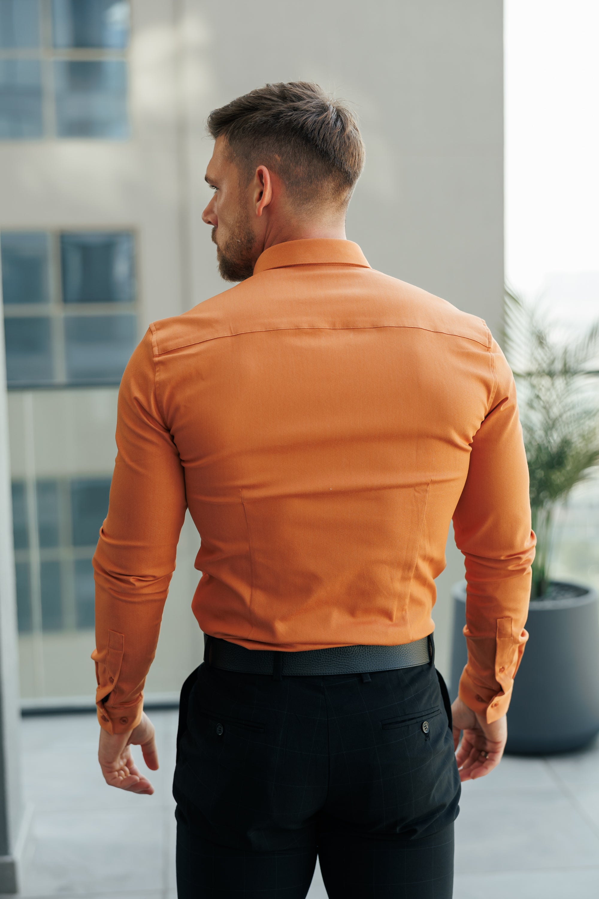 Super Slim Stretch Orange Denim Long Sleeve with Button Down Collar - FS1136