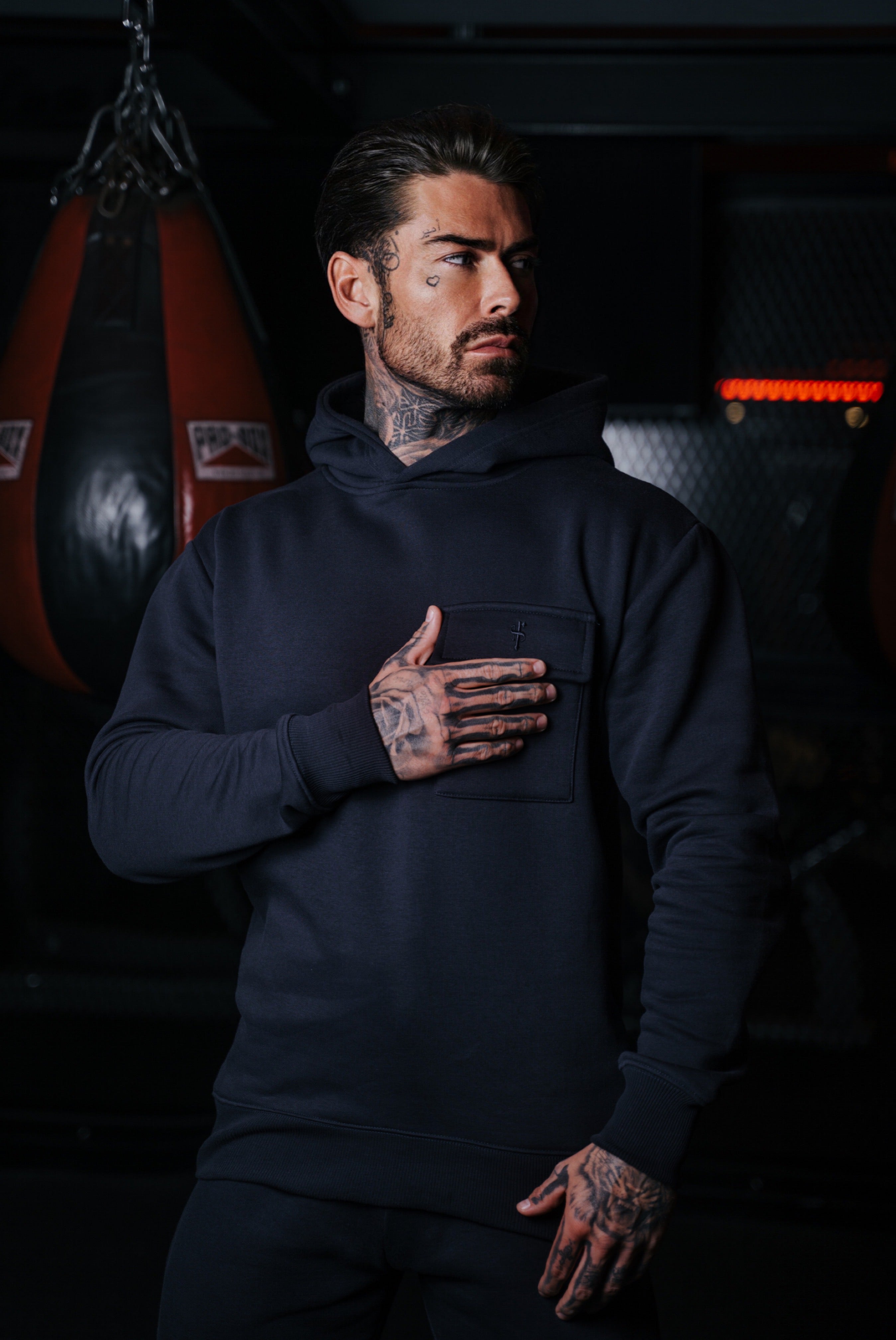 Navy Cargo Tracksuit Bottoms With Pockets, Cuffed Hem and FS Embroidery - FSH935