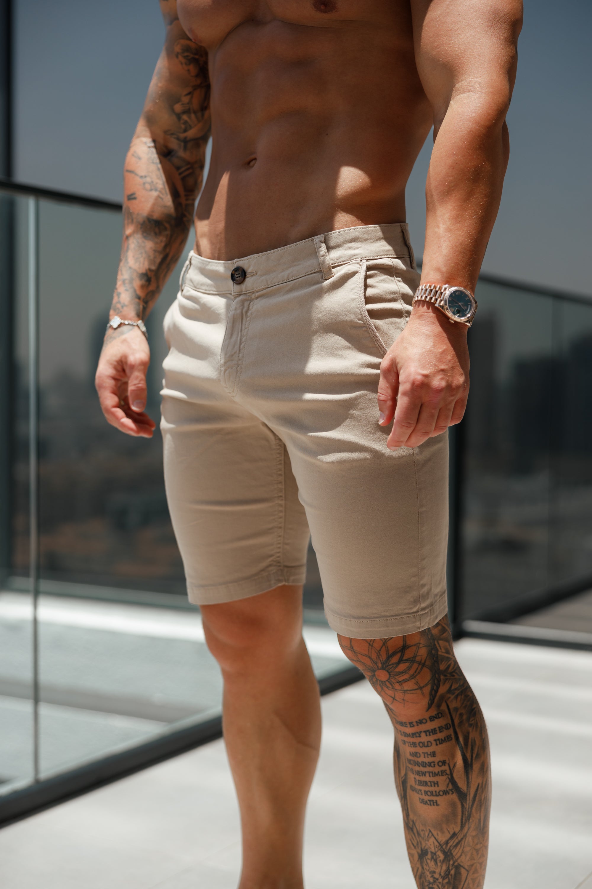 Slim Fit New Beige Chino Shorts - FSH983