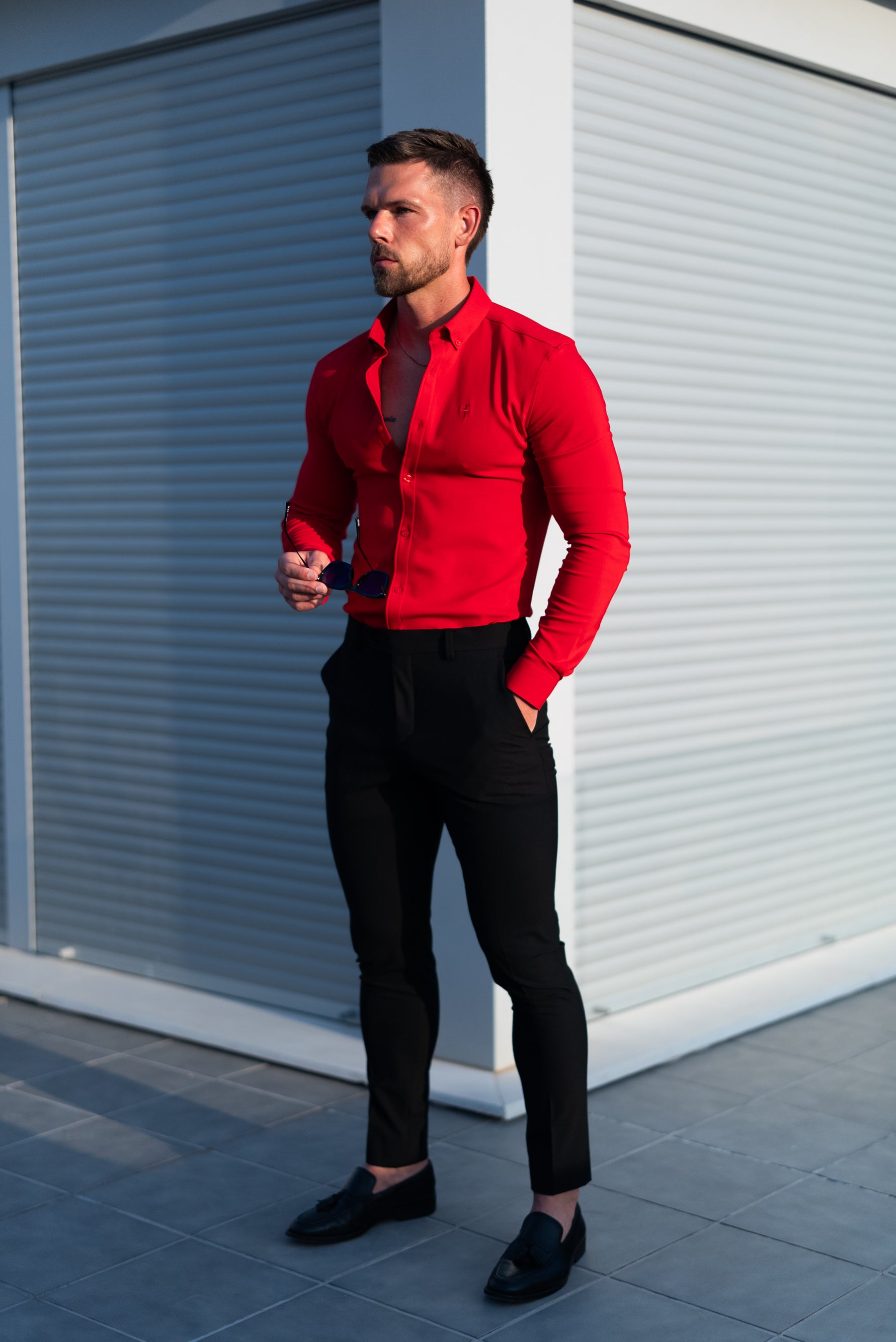 Super Slim LS Postbox Red Scuba with Button Down Collar - FS1186