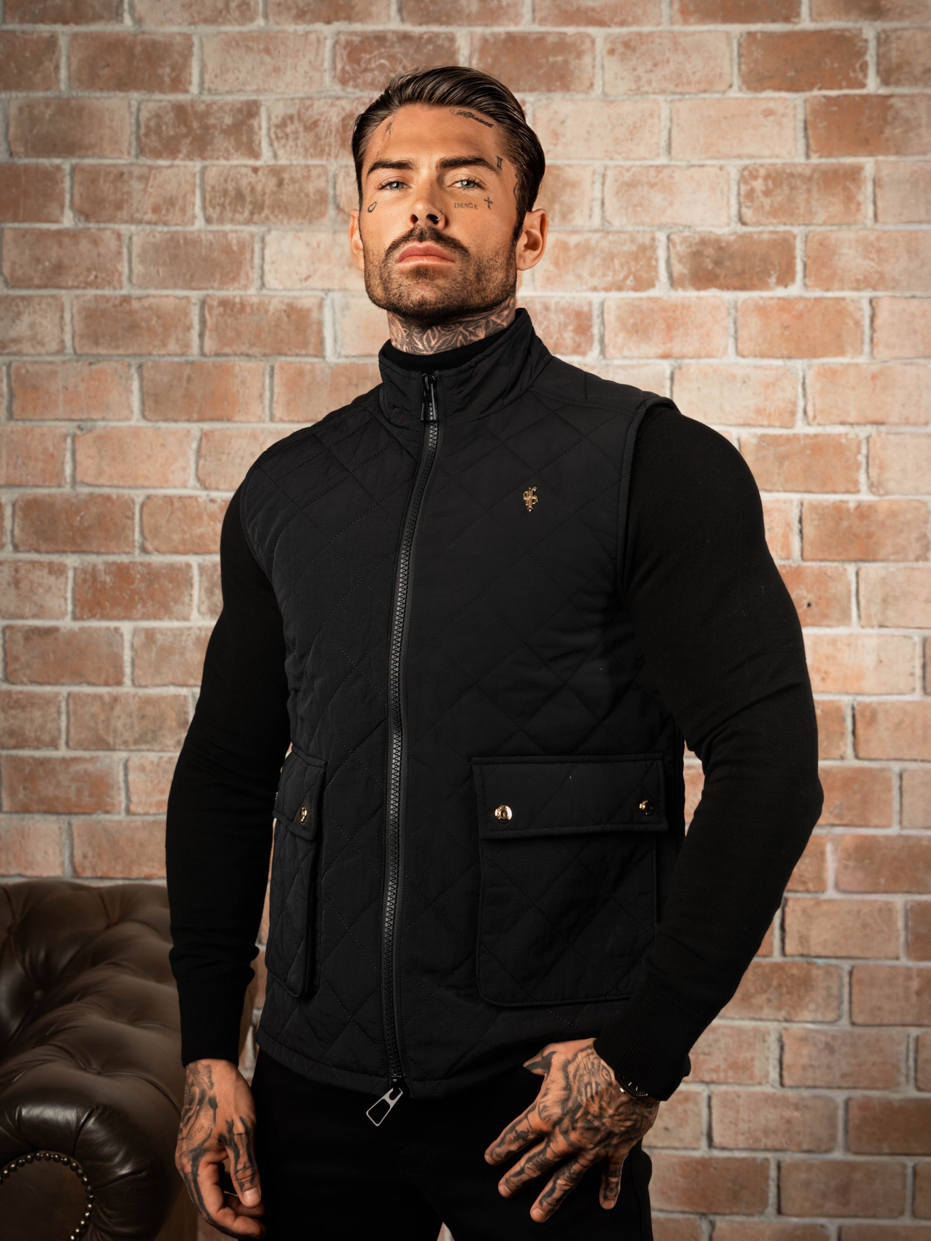 Black Padded Gilet With Front Pockets  - FSN209