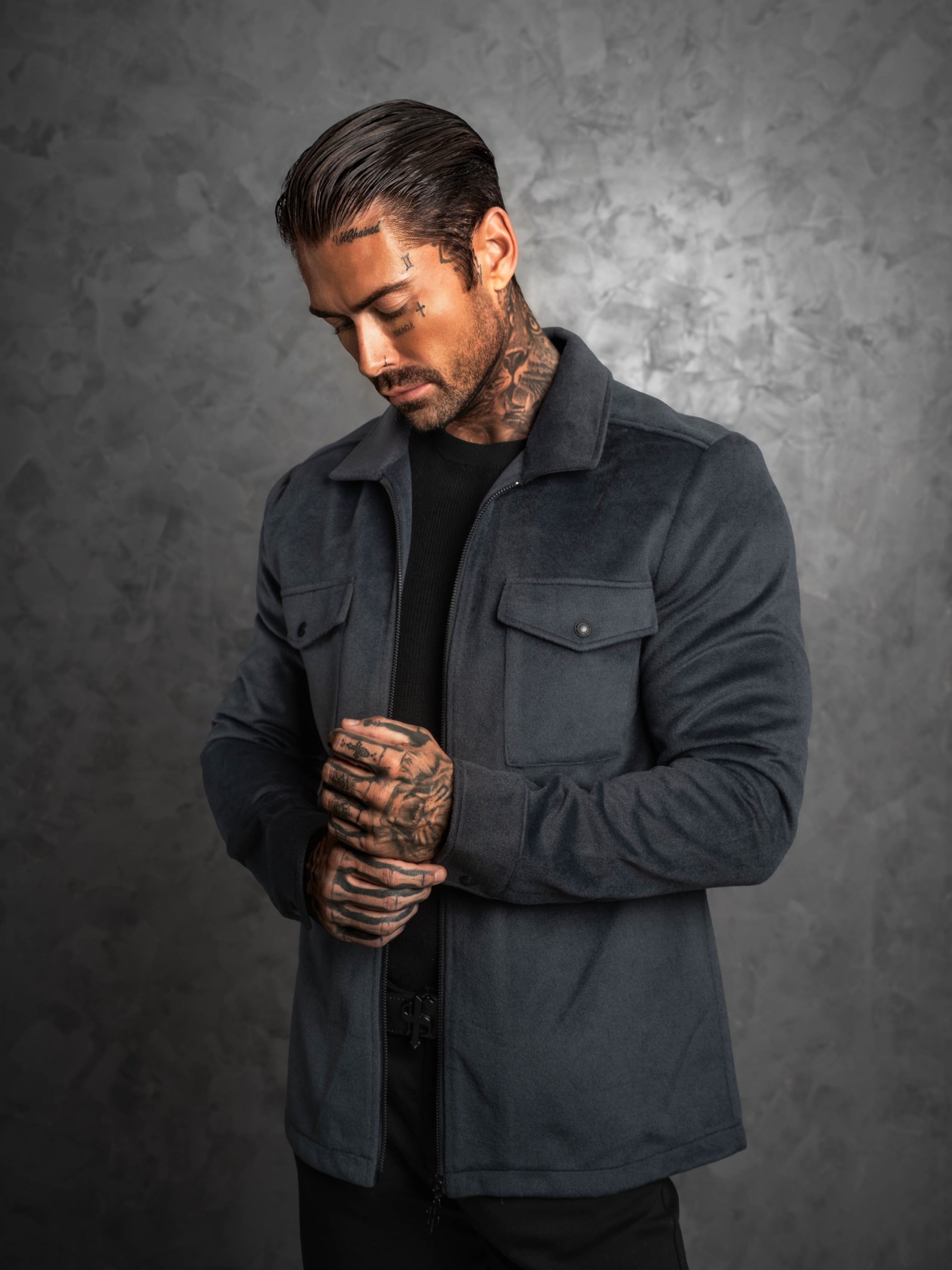 Brushed Zipped Plain Jacket Charcoal - FSN176