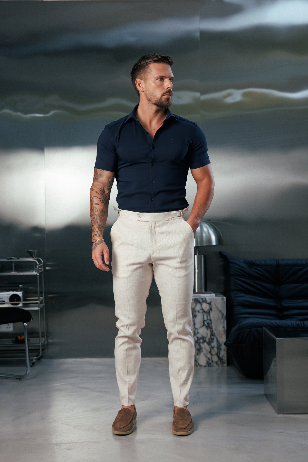 Super Slim Scuba Navy Short Sleeve Stretch with Cutaway Collar - FS1264