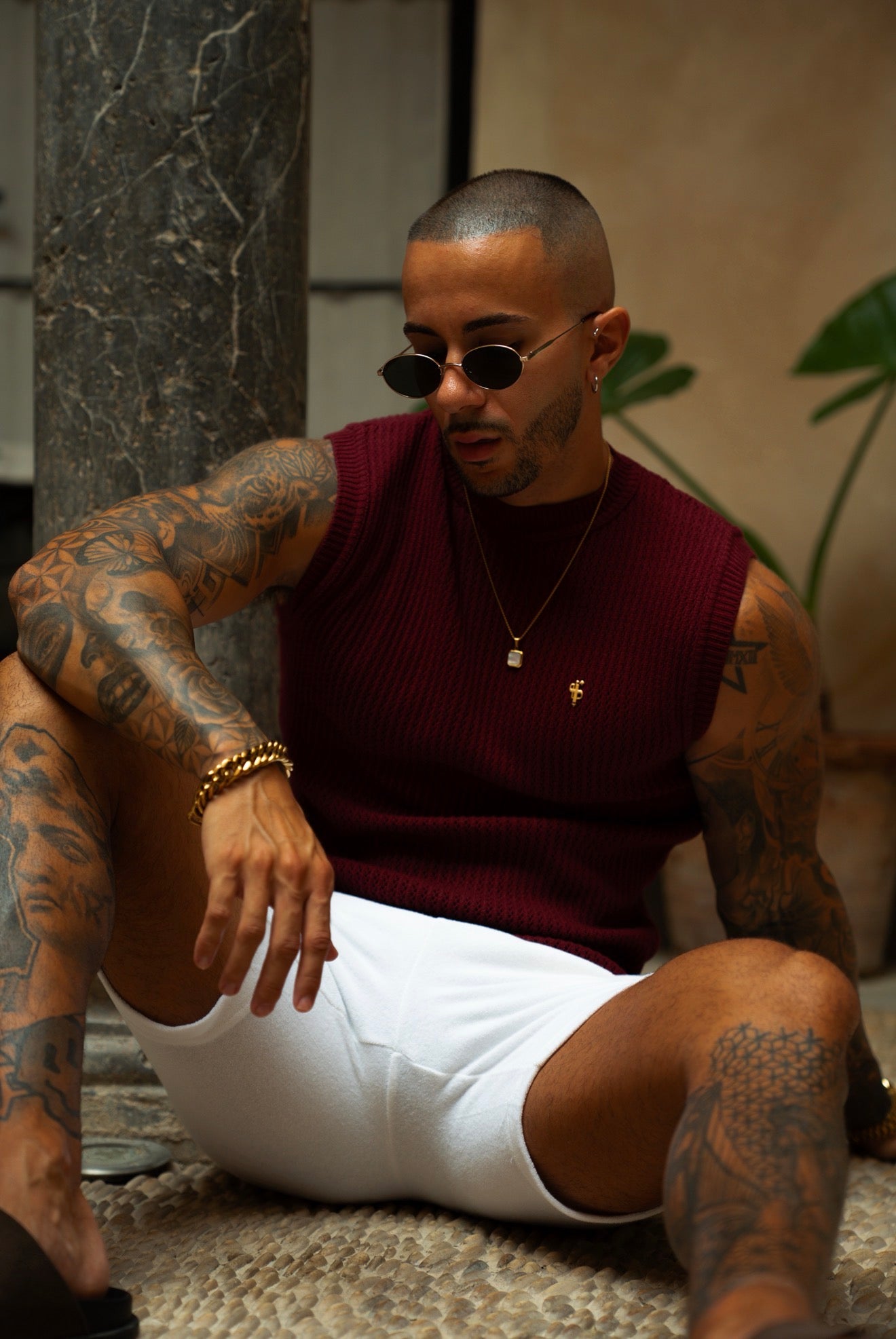 Claret / Silver Viscose Crochet Knitted Vest - FSJ192