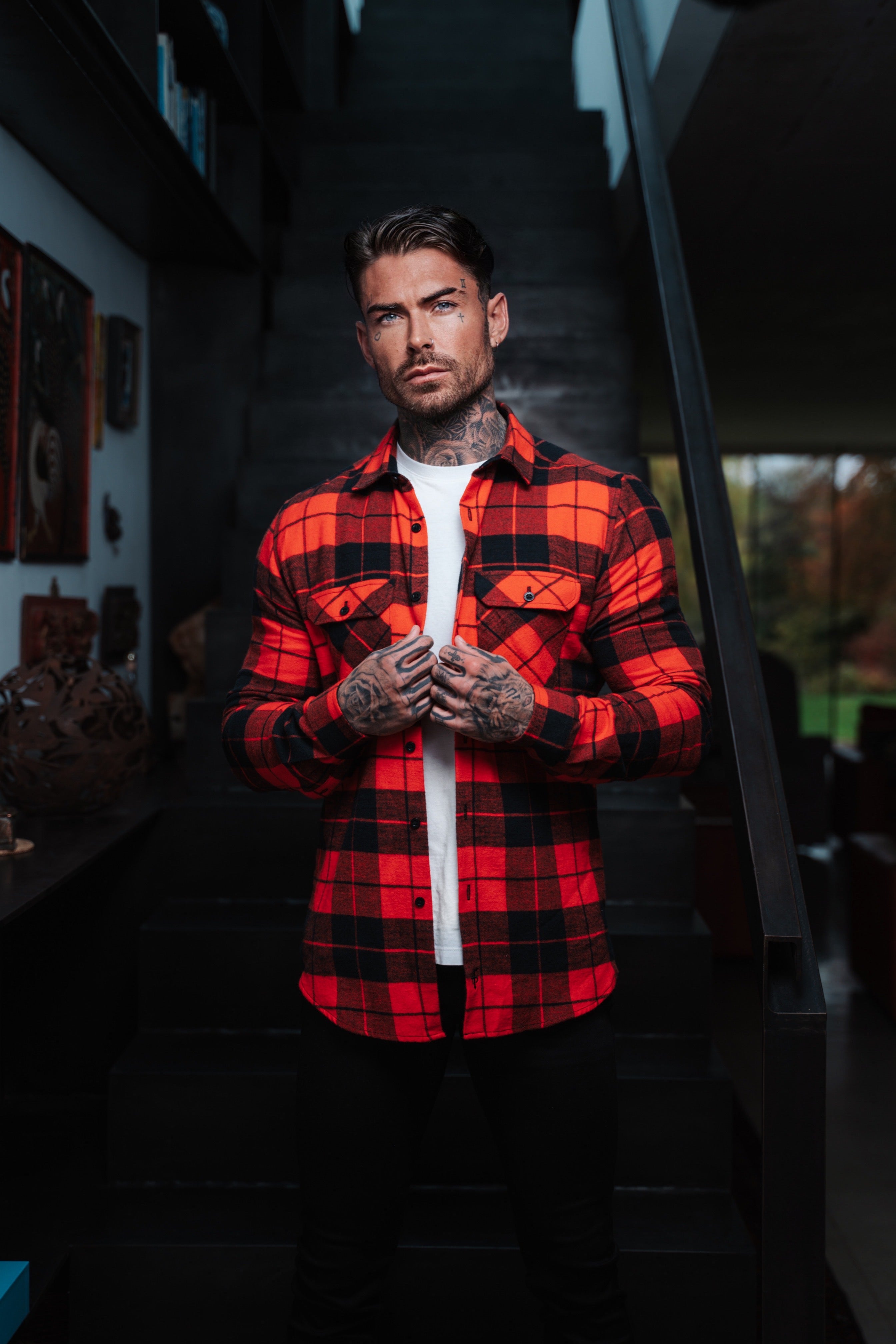 Red / Black Check Shacket With Double Pockets - FS1037