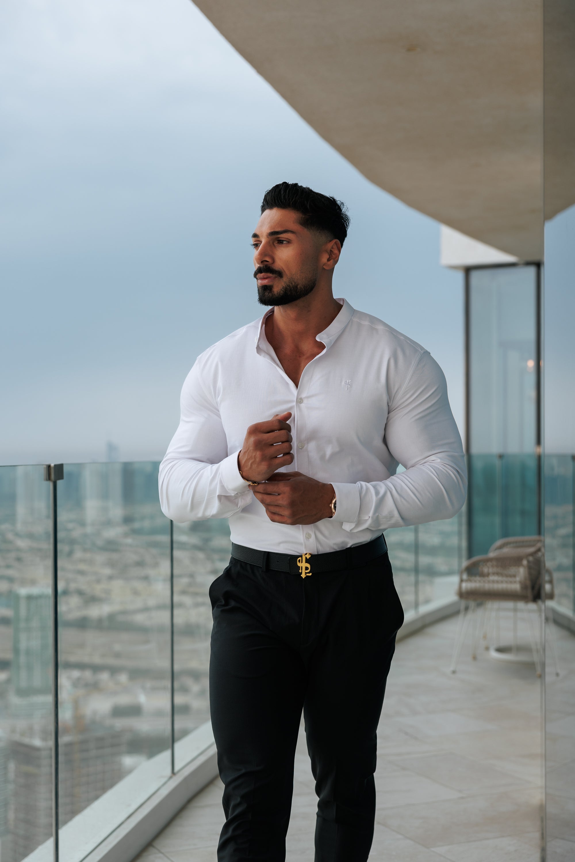 Super Slim Stretch Classic Oxford White Grandad Collar - FS732