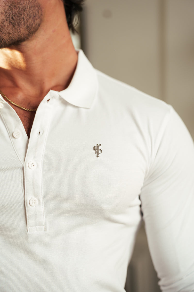 Father Sons Classic White / Silver Polo Shirt Long Sleeve - FSH1397