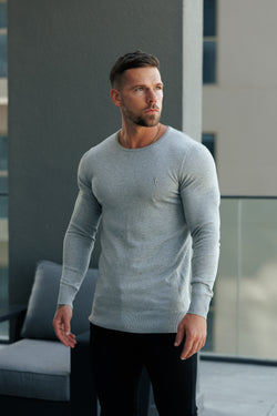 FS Light Grey Crew Neck Knitted Jumper With FS Branding - FSN199