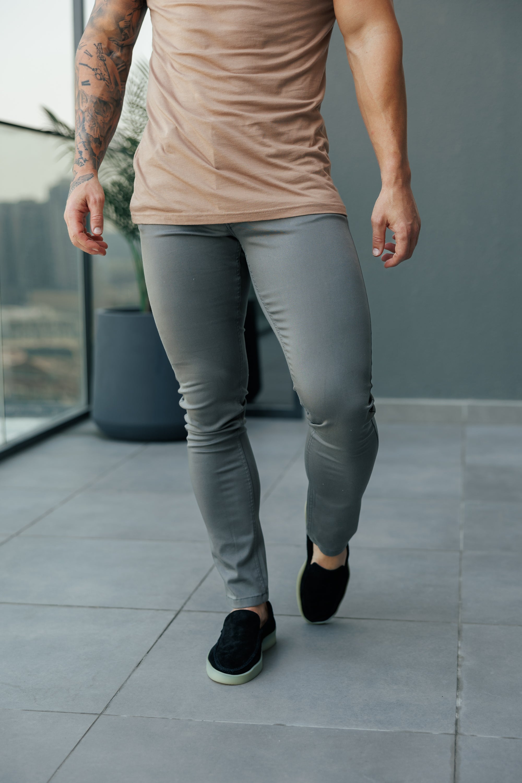 Slim Stretch Slate Grey Sateen Trousers - FSH521