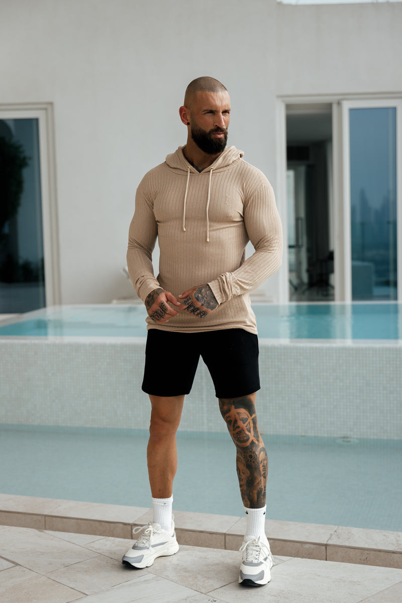 Father Sons Classic Beige Ribbed Knit Hoodie Jumper - FSH907