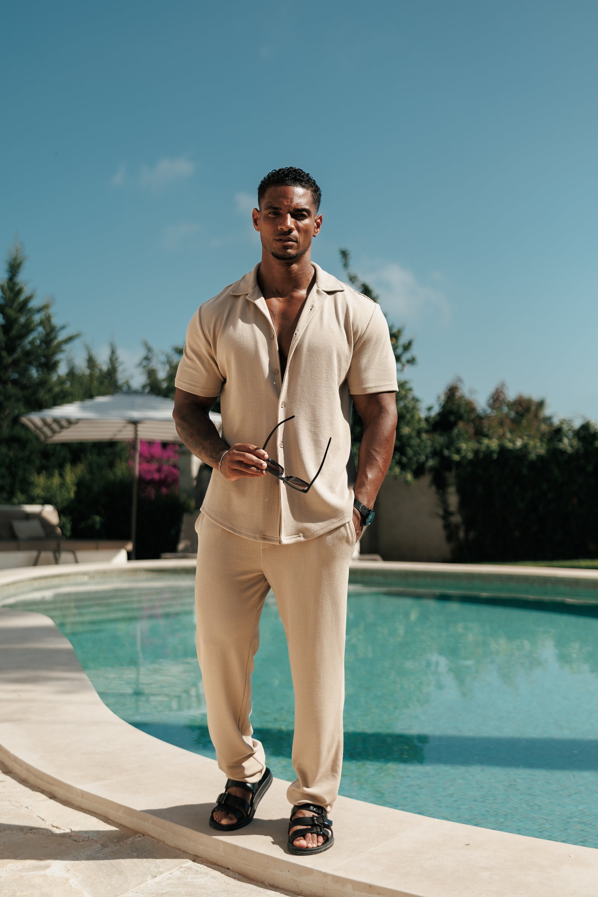 Jersey Cord Slim Beige Trousers - FSR089