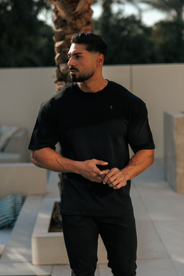 Father Sons Classic Black / Black Oversized Crew T Shirt - FSH1418