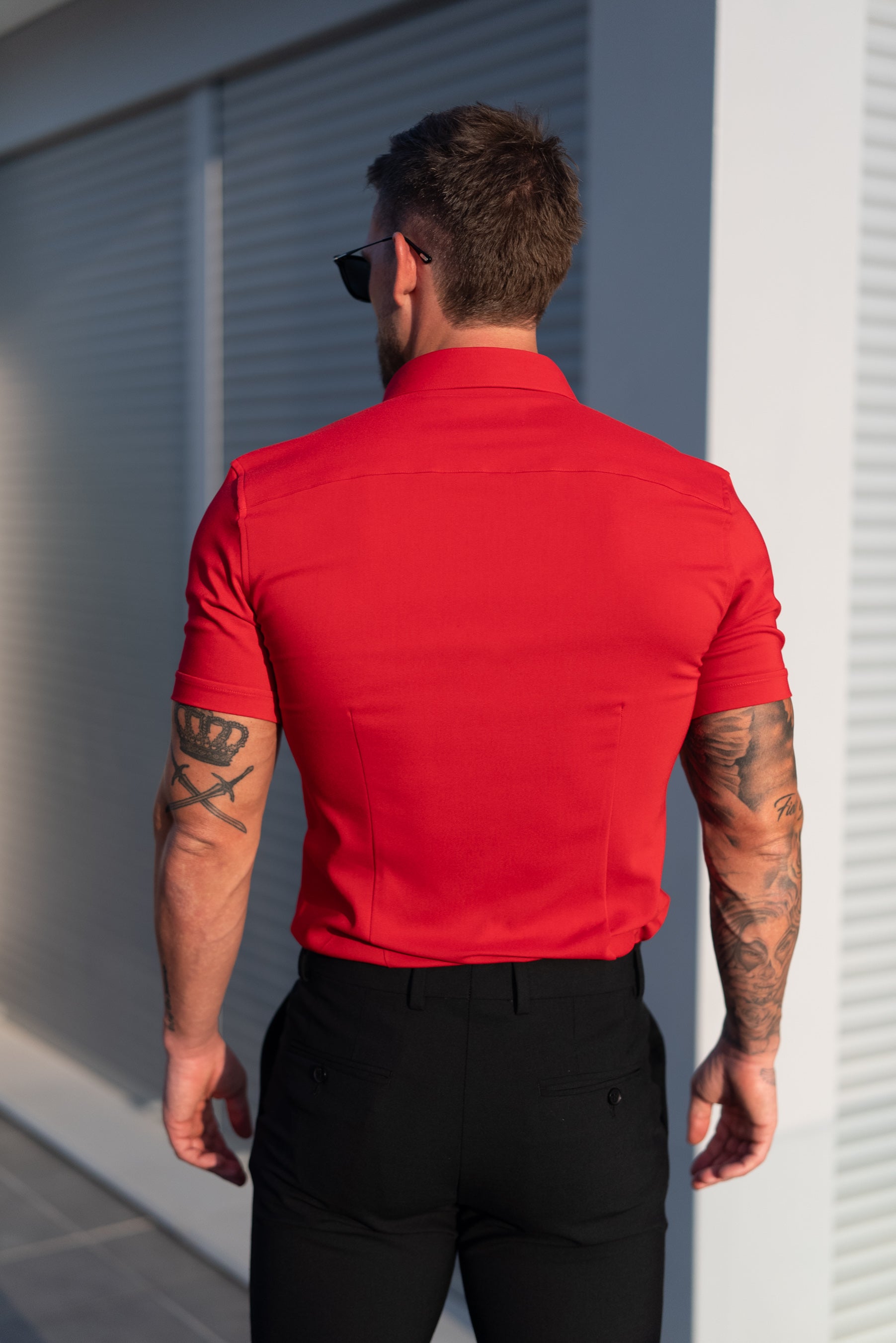 Super Slim SS Postbox Red Scuba with Button Down Collar - FS1189