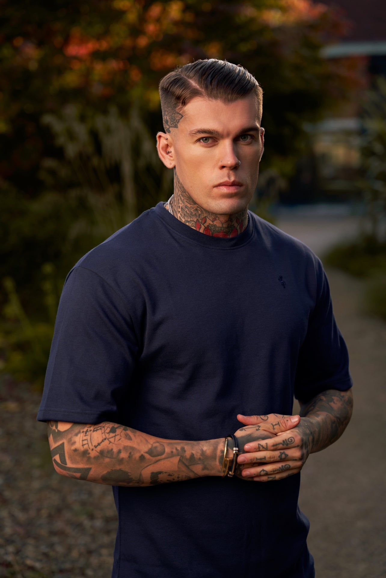 Classic Navy Oversized Crew T Shirt - FSH866