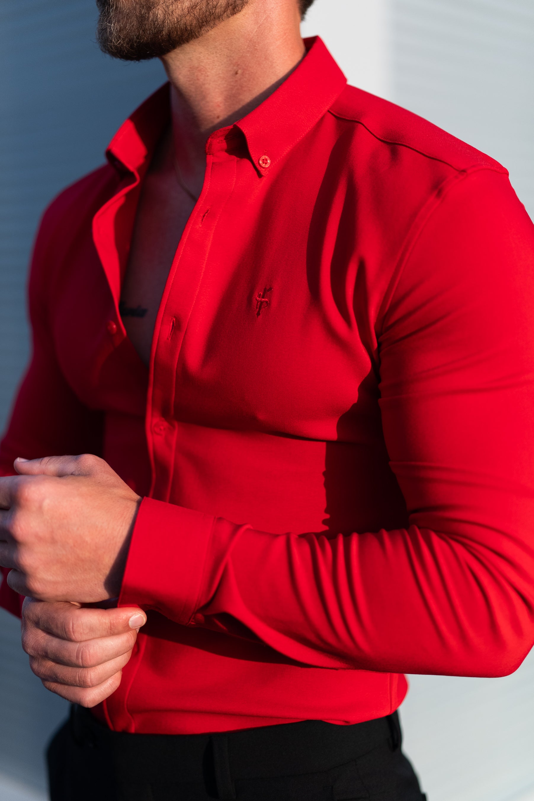 Super Slim LS Postbox Red Scuba with Button Down Collar - FS1186