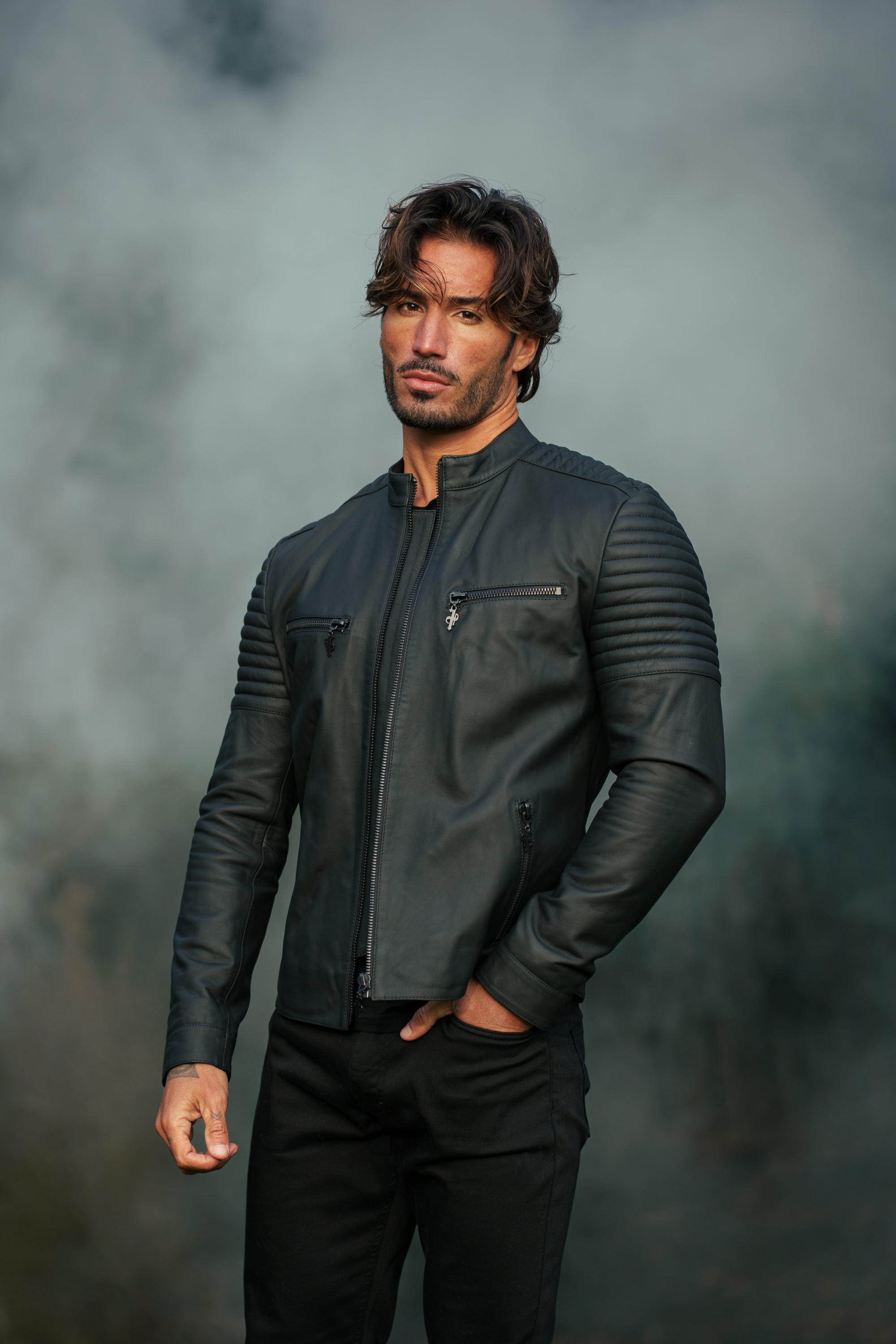 Black Bomber Leather Jacket - FSH1436