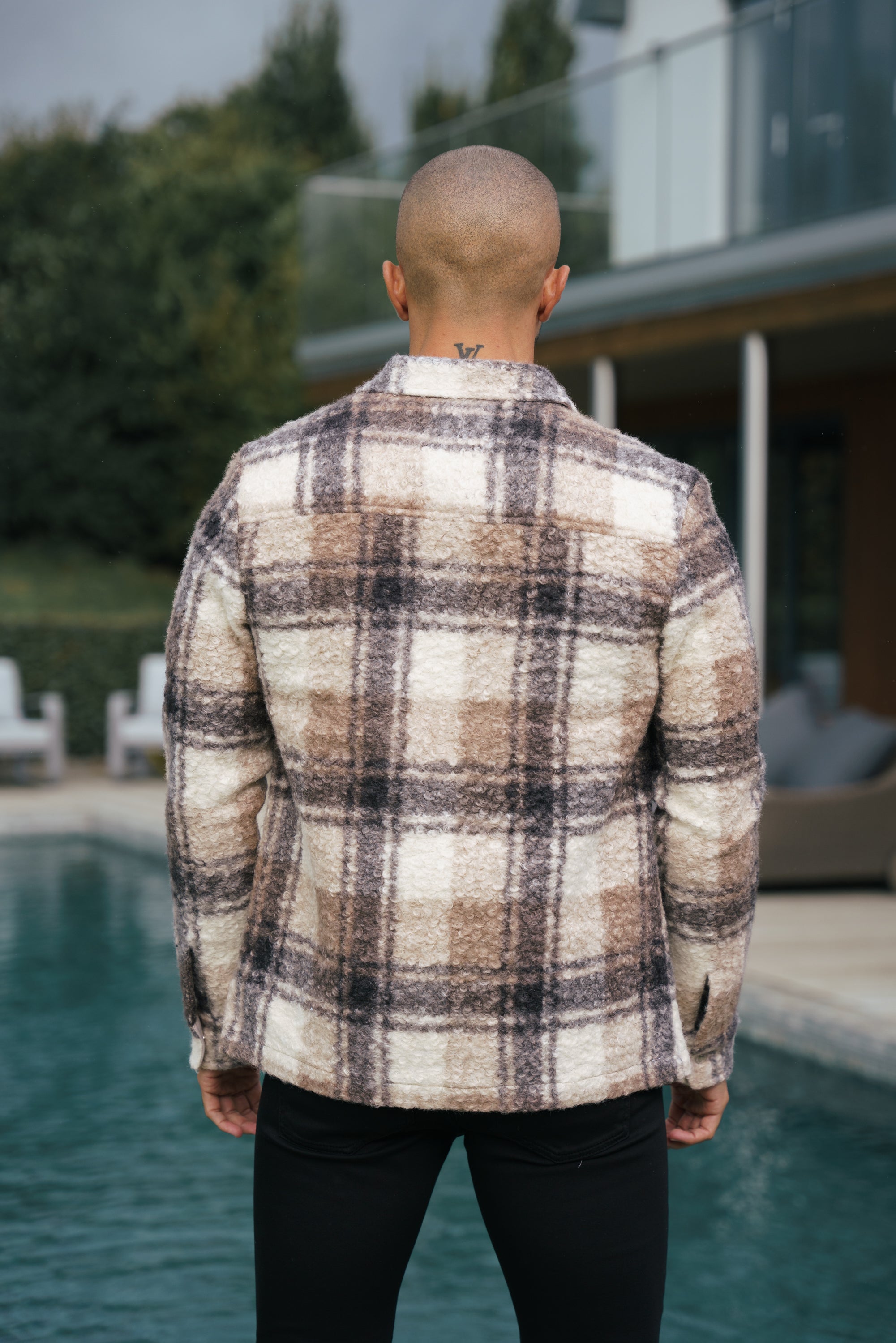 Boucle Zipped Check Jacket Taupe - FSN155