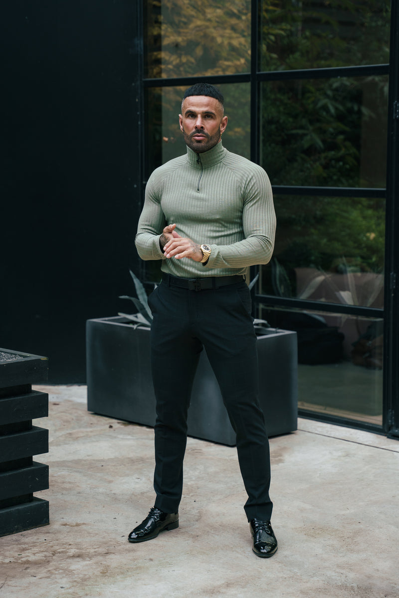 FS Classic Olive Ribbed Zip Funnel Neck Raglan Long Sleeve Crew - FSH1297 (PRE ORDER 30TH NOVEMBER)