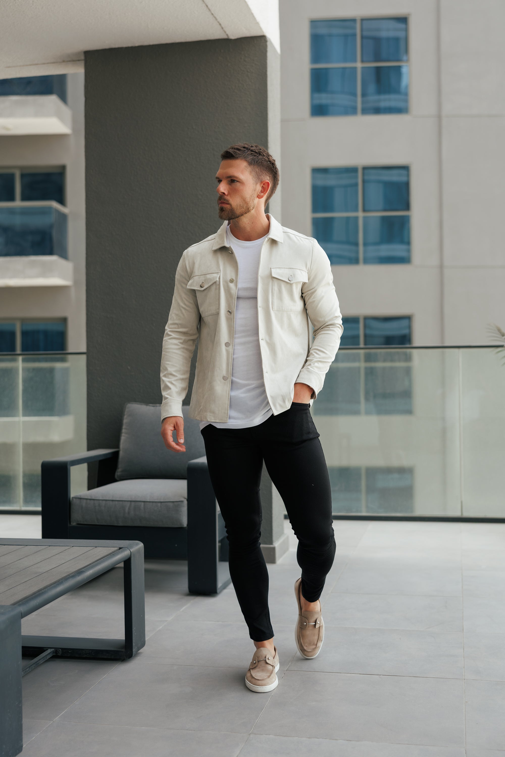 Suede Feel Button Up Jacket Light Grey / Silver - FSN220