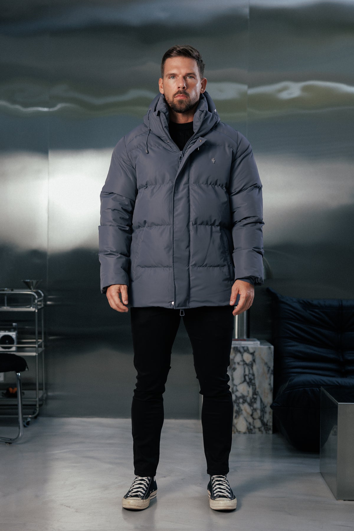 Gunmetal Padded Coat with Hood - FSN237 (PRE ORDER 24TH OCTOBER)